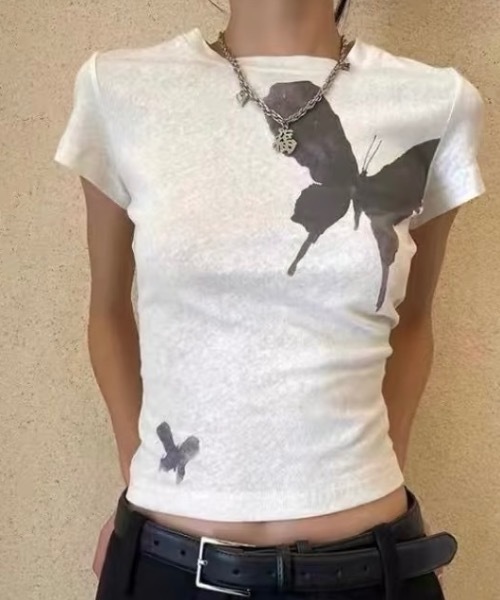 

Футболка с принтом, прозрачная, опализированные бабочки FUNdaysion, светло-серый