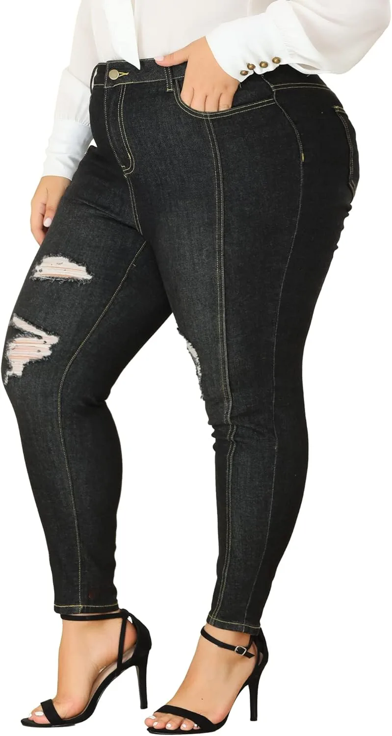 

Agnes Orinda Women's Plus Size джинсы Washed Stretchy Skinny Jean Classic High Rise