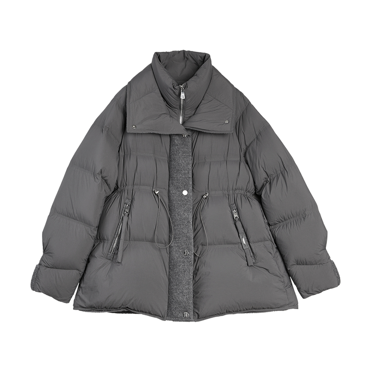 

ELLE Пуховик Women's Medium Gray Stand Collar Moderate Puffer