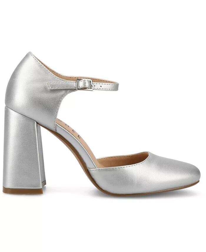 Женские туфли-лодочки Hesster Block Heel с ремешком на щиколотке Journee Collection, серебряный — фото 2