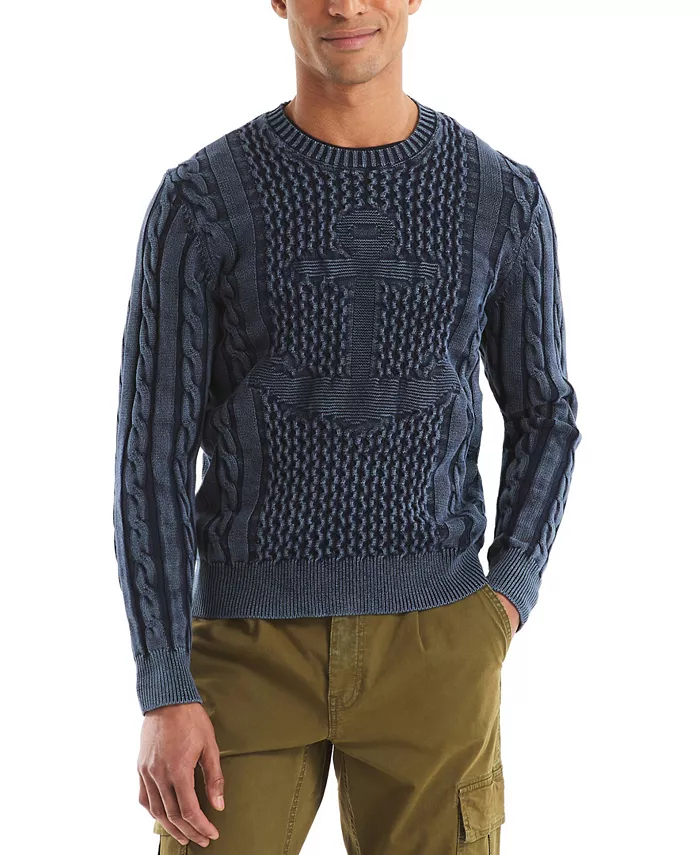 

Мужской свитер с круглым вырезом и якорем Nautica, синий