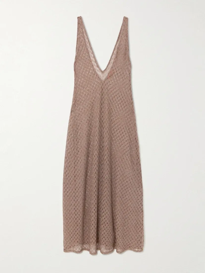 Вязаное крючком металлизированное пляжное платье Missoni, коричневый
