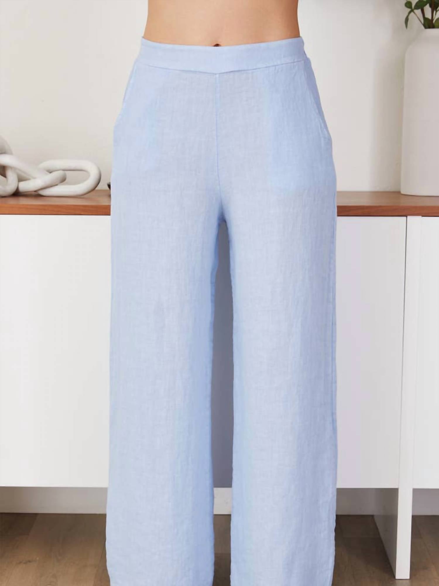 

Льняные брюки-палаццо с присборенной талией небесно-голубого цвета Milio Milano