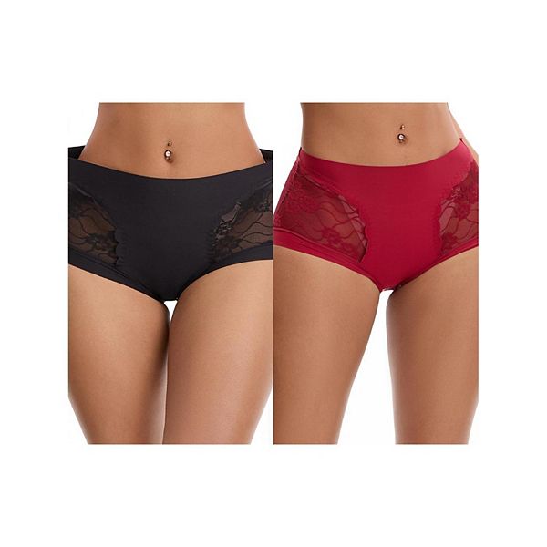 

2 пары женских кружевных трусиков с высокой талией, дышащие, с полным покрытием и контролем живота Inspire Chic, Black Red