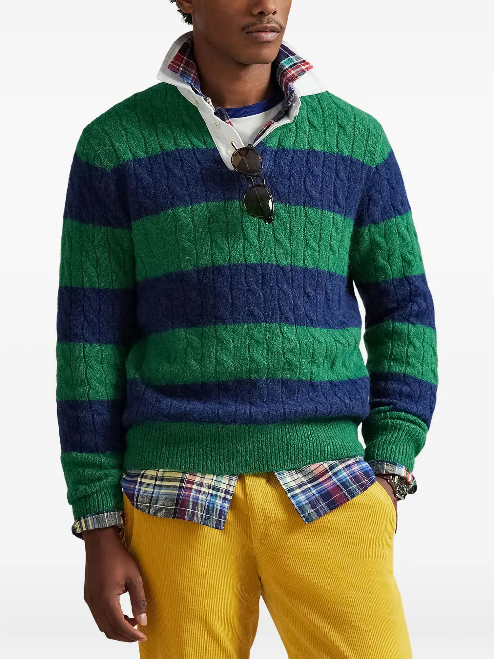 Кабельный трикотажный поло в полоску в стиле регби Polo Ralph Lauren, зеленый — фото 3