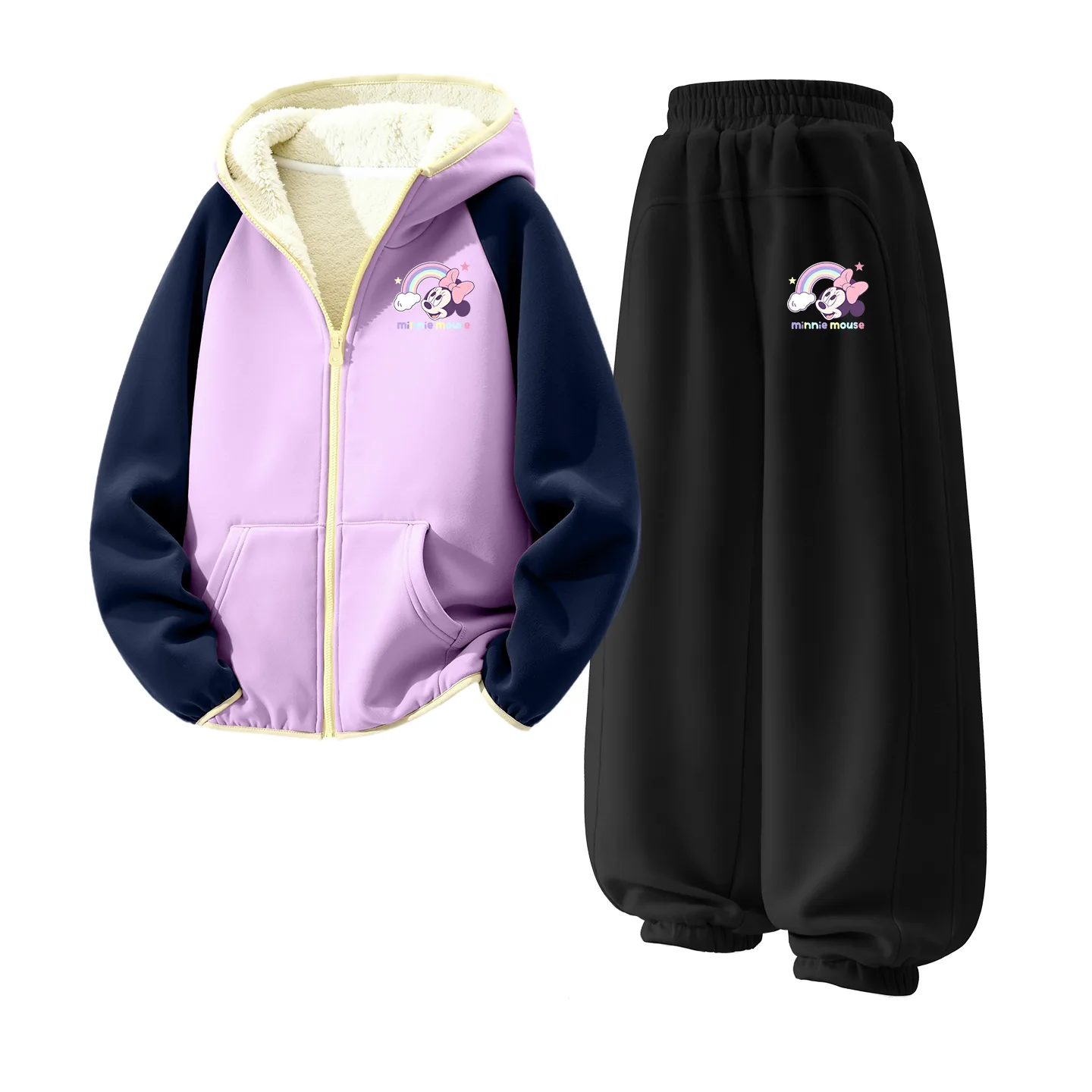 Детский спортивный костюм с круглым вырезом Disney, [Thickened and Fleece-Lined]Dido K Purple+Dido K Black