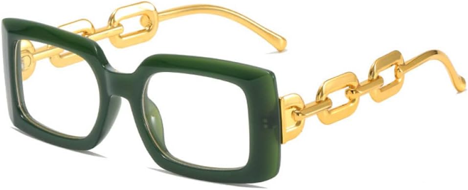 

Прямоугольные солнцезащитные очки с желейными линзами для женщин, ретро-стиль, дужки с цепочкой, защита от УФ-излучения UV400, солнцезащитные очки для мужчин с прозрачными линзами Ocean LANGSER, Green Clear