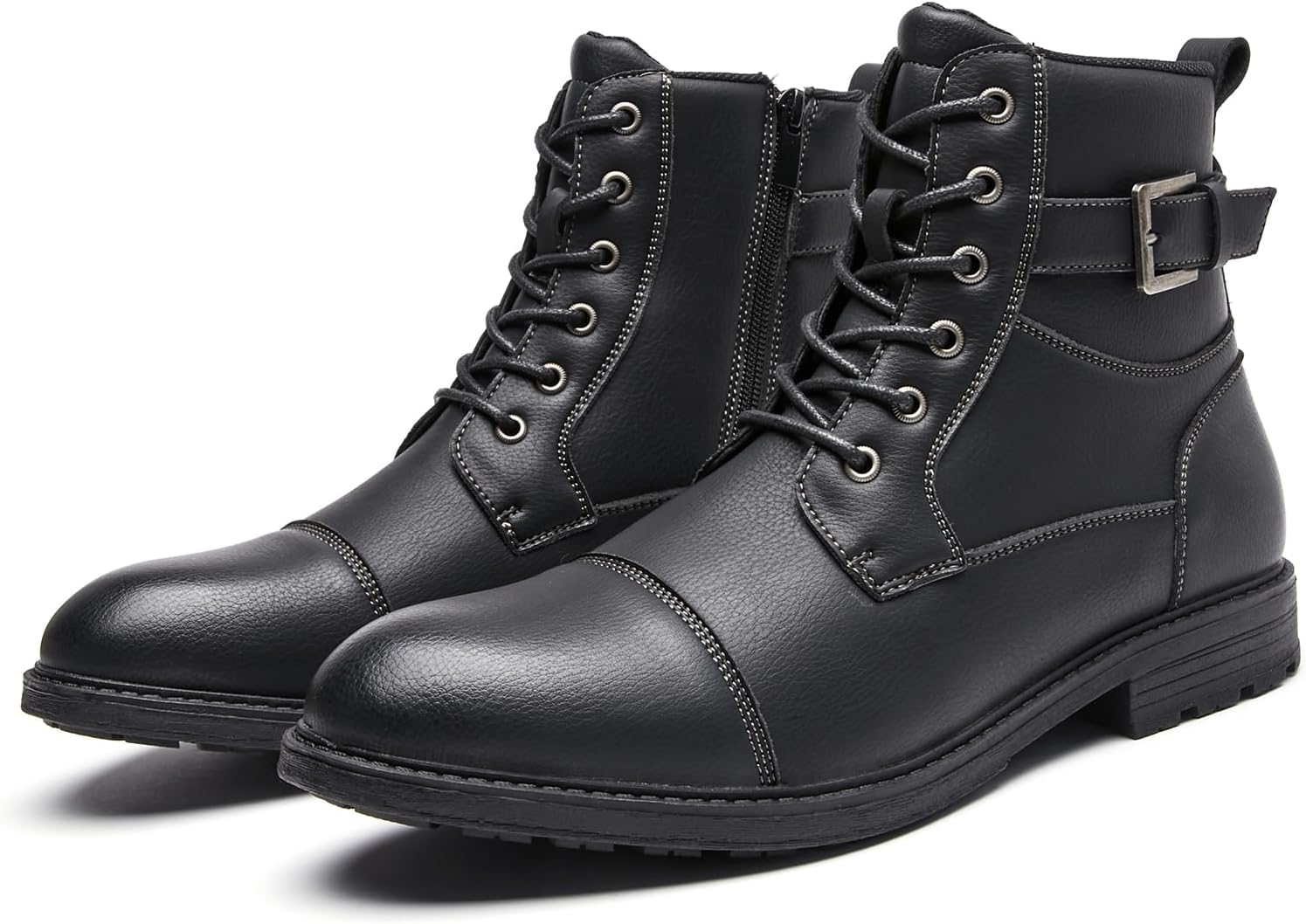 

Мужские ботинки челси, удобные рабочие ботинки на платформе, кожаные высокие мотоциклетные ботинки на молнии Zhoupulp, черный