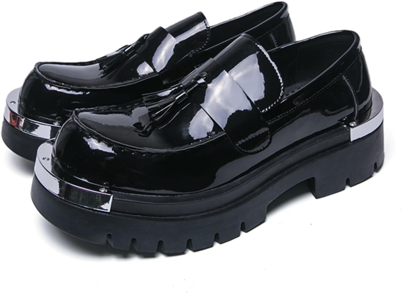 

Мужские лоферы с кисточками, черная лакированная кожа, массивная подошва, повседневная и праздничная обувь, модная обувь для уникальных образов и стильных повседневных нарядов Foapts