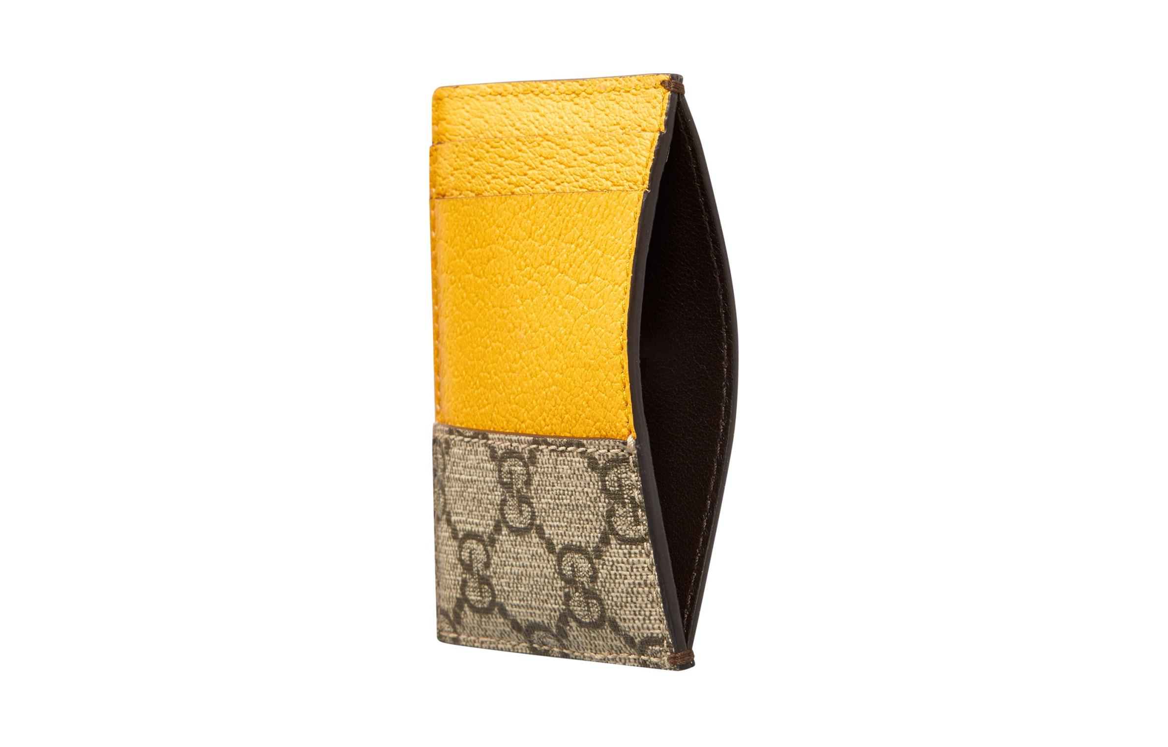 GUCCI Neo Vintage Series Унисекс Картхолдер из холста с кожаным кардклипом Эбони и Коричневый и Желтый — фото 4