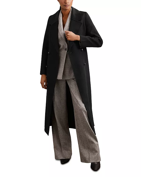 

Укороченное пальто с воротником из искусственного меха Reiss, черный