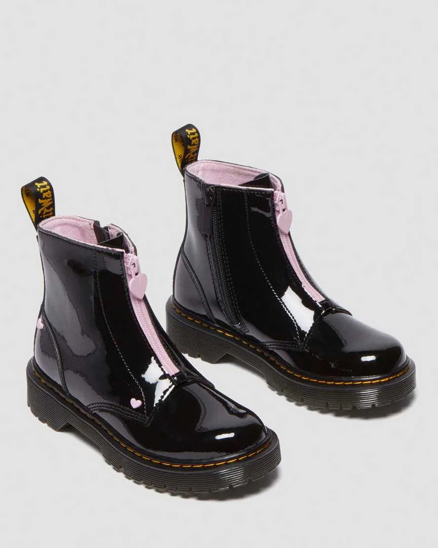 Детские ботинки Junior Heart из лакированной кожи наппа без застежек Dr Martens, черный — фото 4