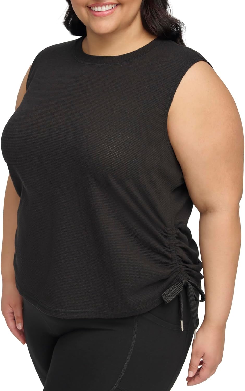 Женская майка Calvin Klein с завязками по бокам и сборками, Black — фото 3