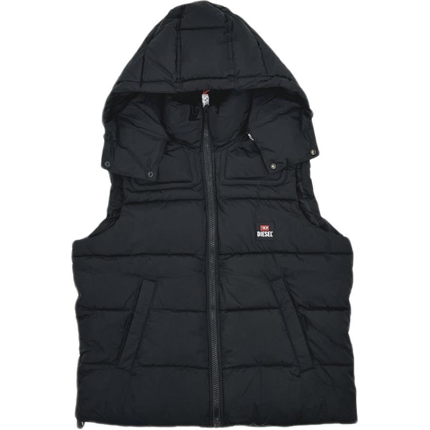 

Diesel Мужской жилет, черный, со съемным капюшоном, средней плотности ткани, другие характеристики