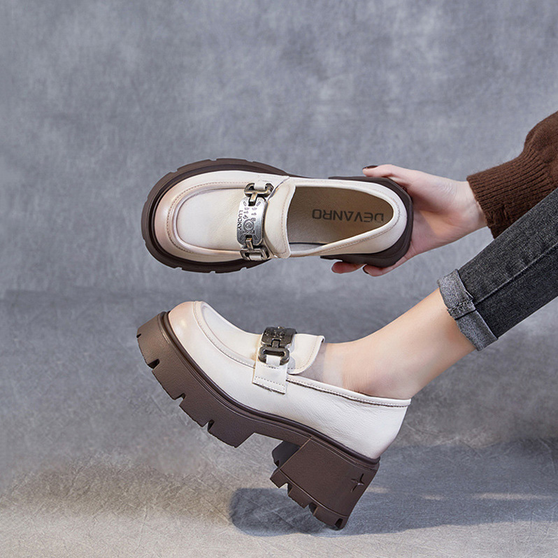 Devanro Женские туфли на платформе с массивным каблуком 7 см бежевые, цвет Beige — фото 3