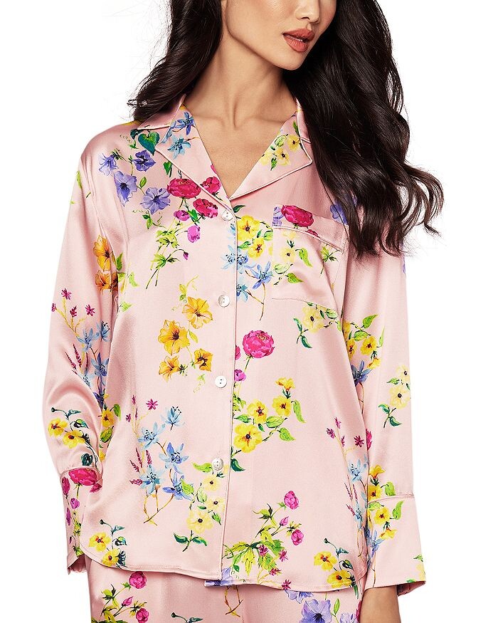 

Пижамный комплект Petite Plume Blush Mulberry Silk с блестящим ботаническим рисунком, розовый