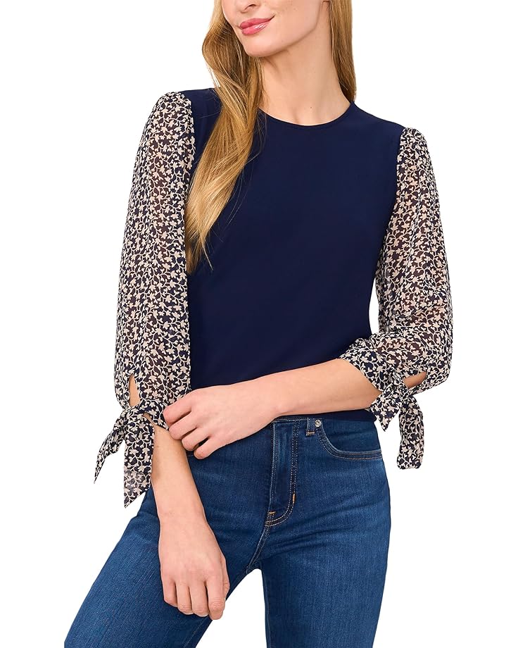 

Топ CeCe Mixed Media Tie Sleeve Top, цвет Classic Navy