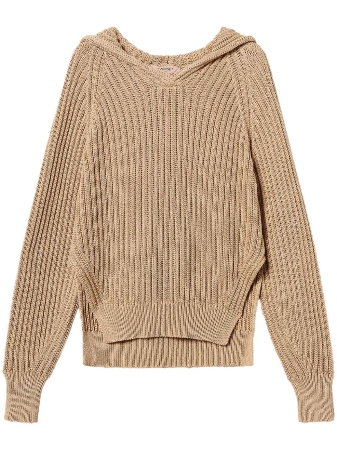 

TWINSET свитер в рубчик с капюшоном, коричневый