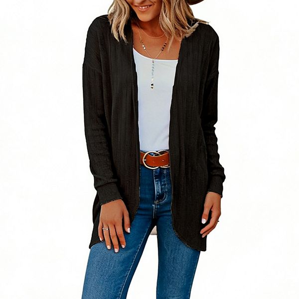 

Женский кардиган на пуговицах с длинным рукавом - легкая свободная кофта Clearflower, Black