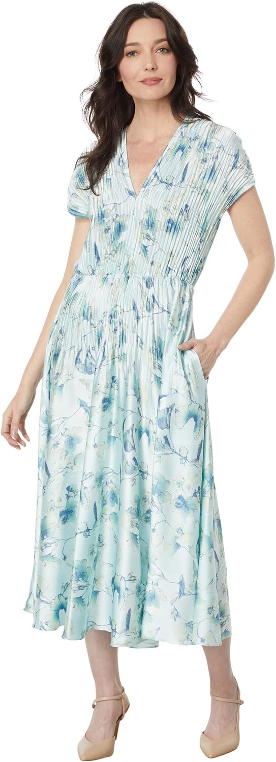 

Платье Vince Floral Crushed Cap Sleeve V-Neck Dress, цвет Pale Lagoon