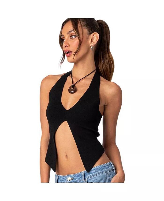 

Женский трикотажный топ Sculpt с разрезом спереди Edikted, черный