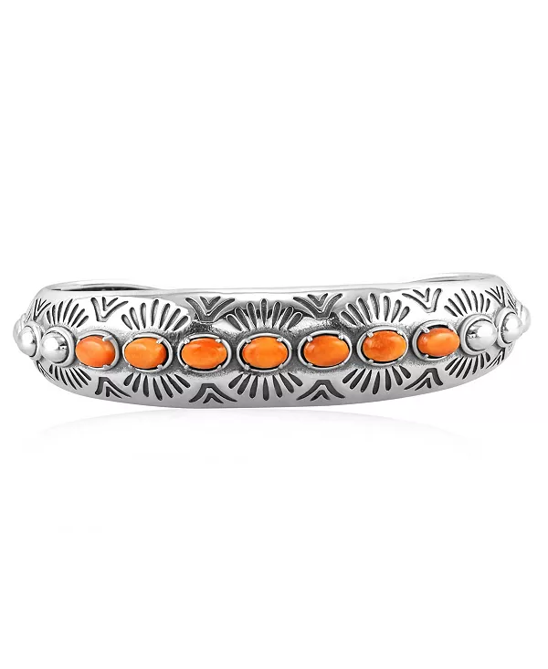 

Браслет-Манжета из стерлингового серебра с текстурой оранжевой колючей устрицы American West Jewelry, orange