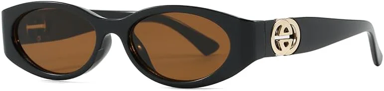 

Модные овальные солнцезащитные очки «кошачий глаз» для женщин — оправа с логотипом Double-G, тонированные линзы с защитой от УФ-излучения ENSARJOE, Black/Brown