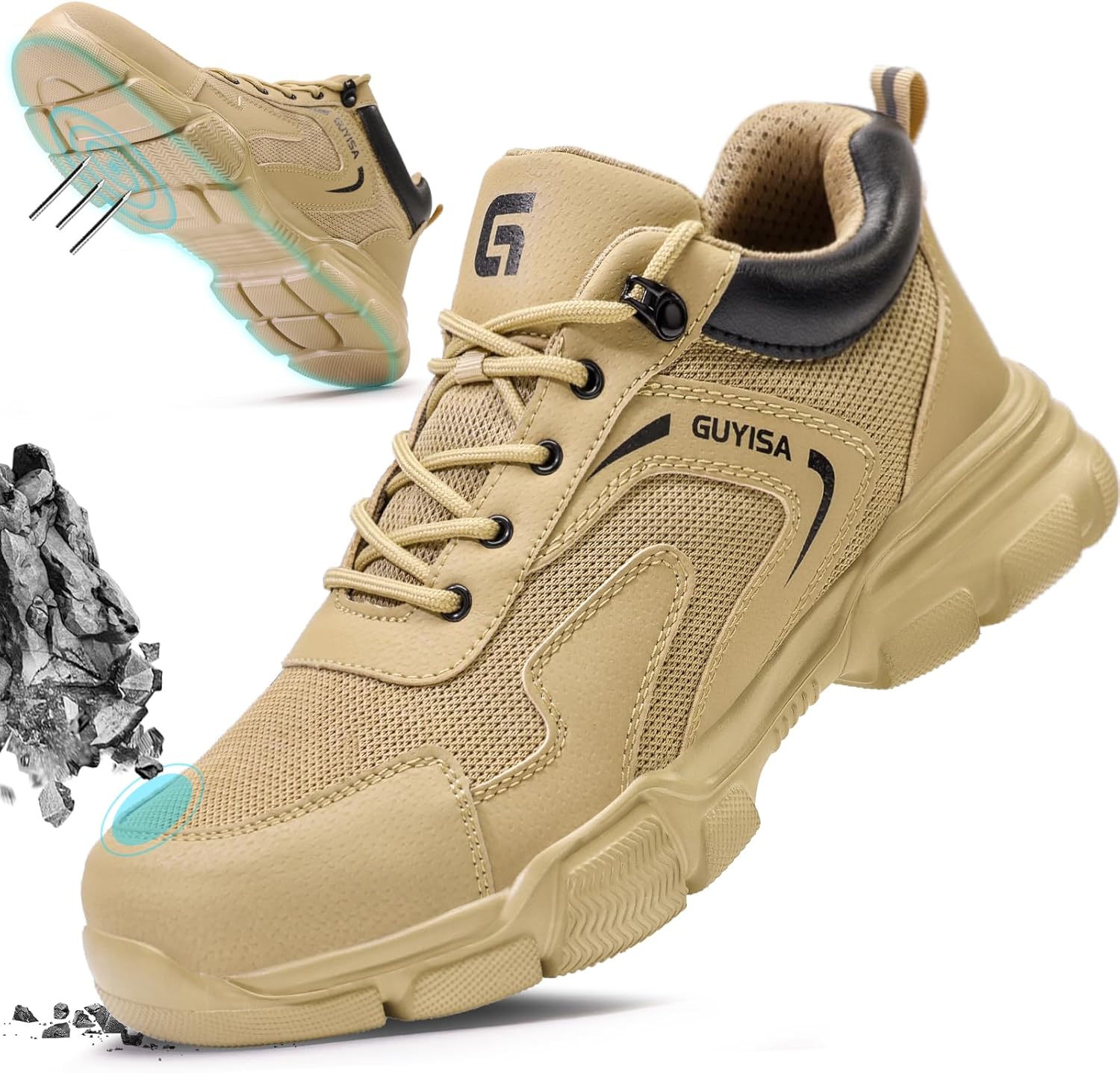 

Мужские ботинки с стальным носком, легкие, с защищенной подошвой, безопасная обувь для работы, удобные для строительных и складских работ Gsutenmre, хаки