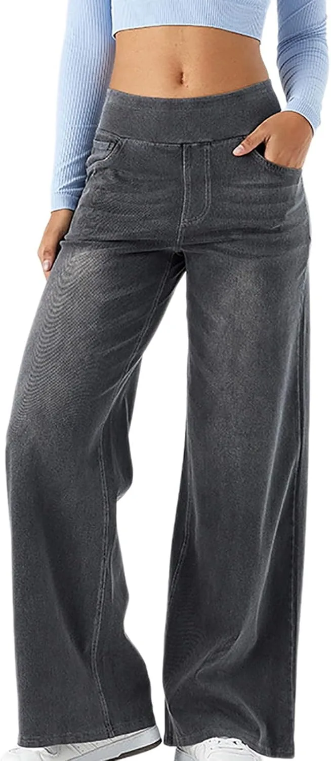 

Джинсы для женщин Stretchy High Waist Straight Wide Leg