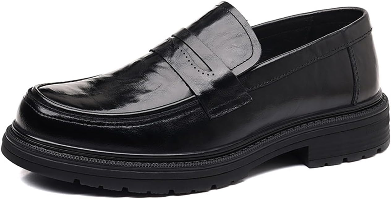 

Мужские кожаные лоферы XIAOGULI с массивной подошвой, броги, без шнурков, легкие, с платформой, с круглым носком, повседневные деловые лоферы для вечеринки, свидания и работы, черный