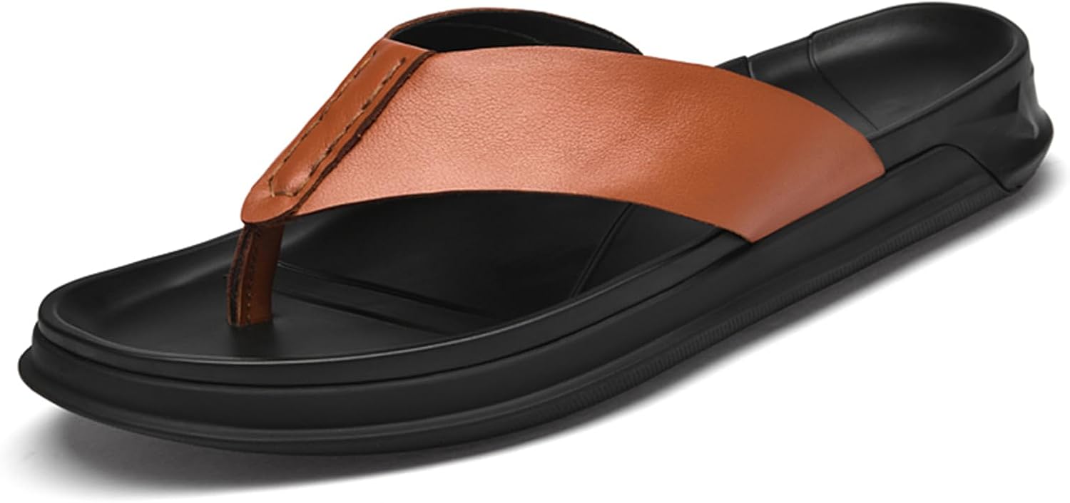 

Мужские кожаные сандалии слайд для дома, улицы и пляжа, шлепанцы с ремешком, повседневные спортивные сандалии Abborora, коричневый