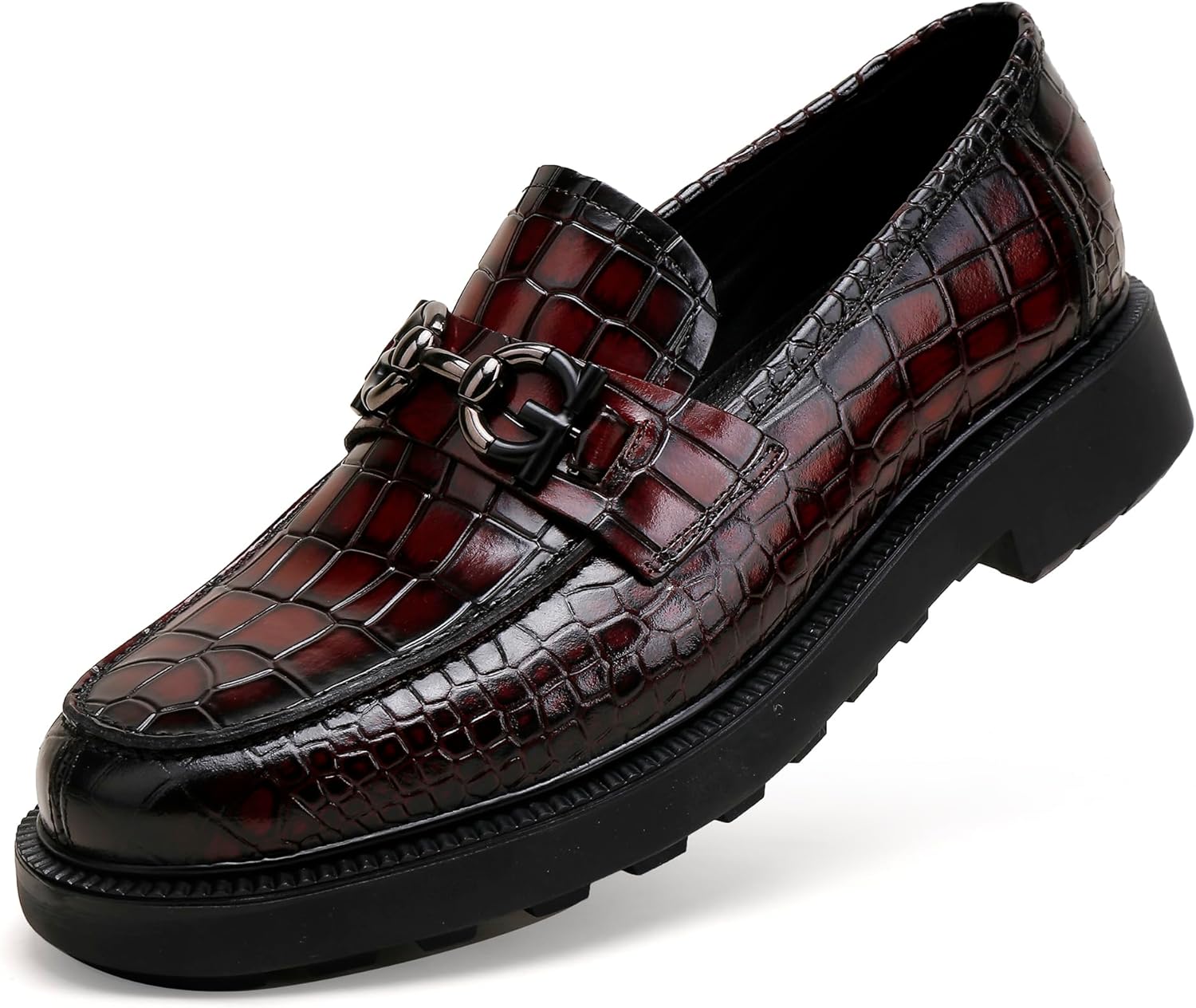 

Мужские премиум кожаные туфли, классические повседневные с тиснением под крокодила, деловые туфли с пряжкой, лоферы-слипоны для вечеринок и свадеб Golden Coxes Family, винный