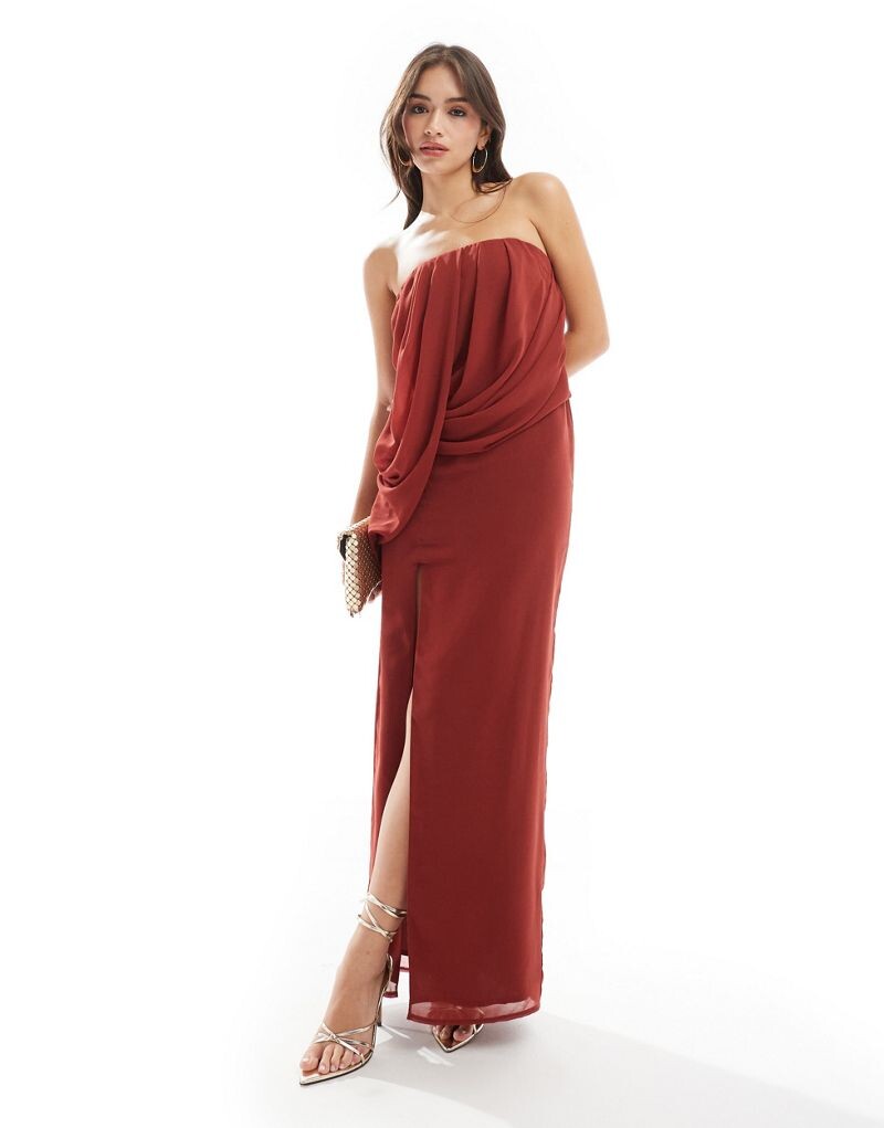 

ASOS DESIGN – драпированное красное платье макси с вырезом-бандо