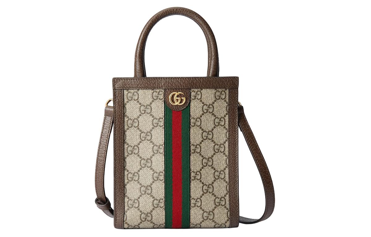 Женская сумка GUCCI из ткани и кожи, мини, бежево-черная — фото 2