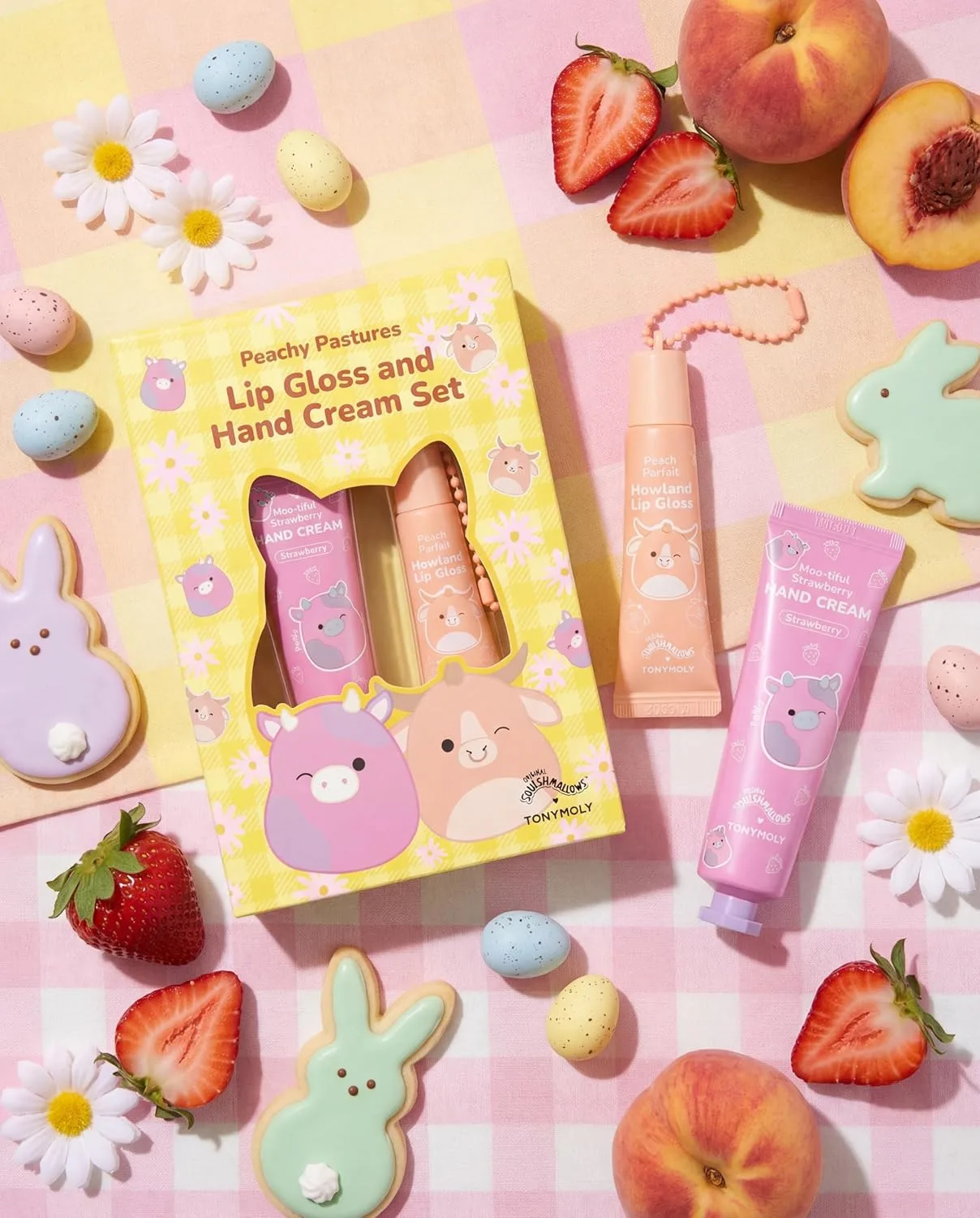 TONYMOLY x Squishmallows Peachy Pastures набор из 2 предметов: бальзам для губ и крем для рук - персиковый крем для рук и прозрачный бальзам для губ с ароматом персика — фото 2