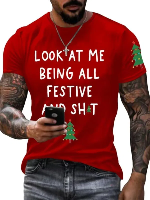 Мужская футболка с коротким рукавом Casual Print Look at Me Being All Festive and Shit Generic, красный