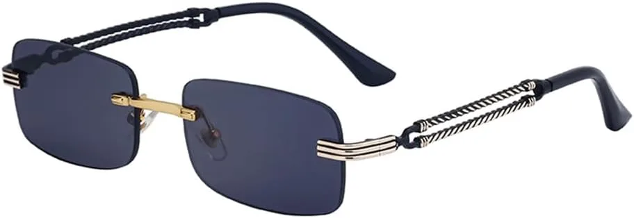 

Маленькие прямоугольные солнцезащитные очки без оправы для мужчин в винтажном панк-стиле, солнцезащитные очки без оправы, защита от УФ-излучения UV400 HDUBFY, 1