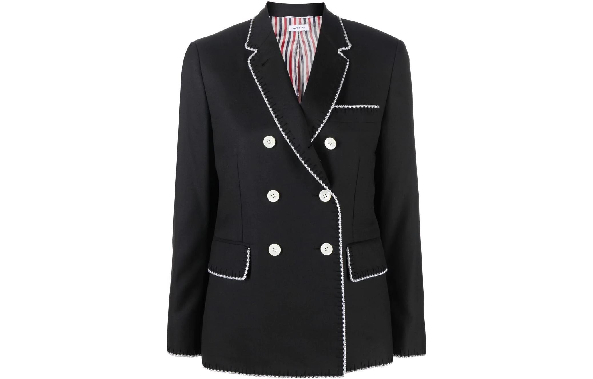 

THOM BROWNE Двубортный спортивный пиджак с контрастной отделкой, Black
