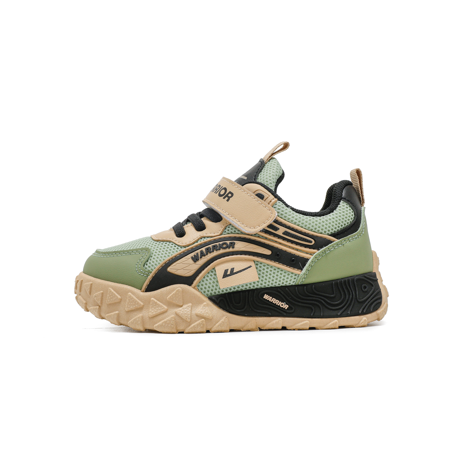 

Детские повседневные кроссовки low top с сетчатой дышащей и нескользящей амортизирующей стелькой, устойчивой к истиранию WARRIOR, army зеленый/хаки