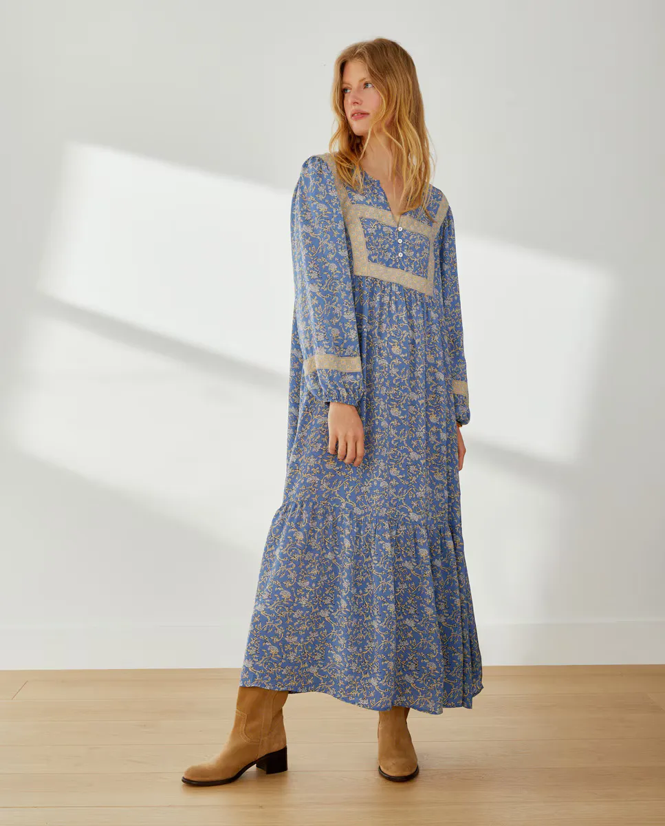 

Длинное платье с каймой Southern Cotton, синий