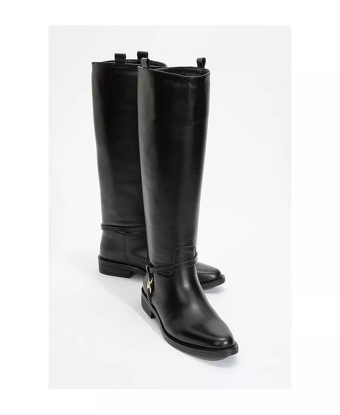 Кожаные сапоги May до колена с пряжкой (женские) Forever & Always Shoes, черный