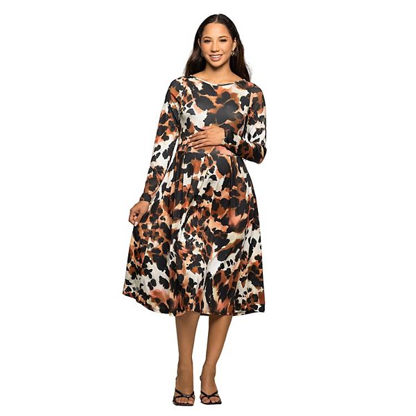 

Платье миди с длинными рукавами и анималистическим принтом для беременных 24Seven Comfort Apparel