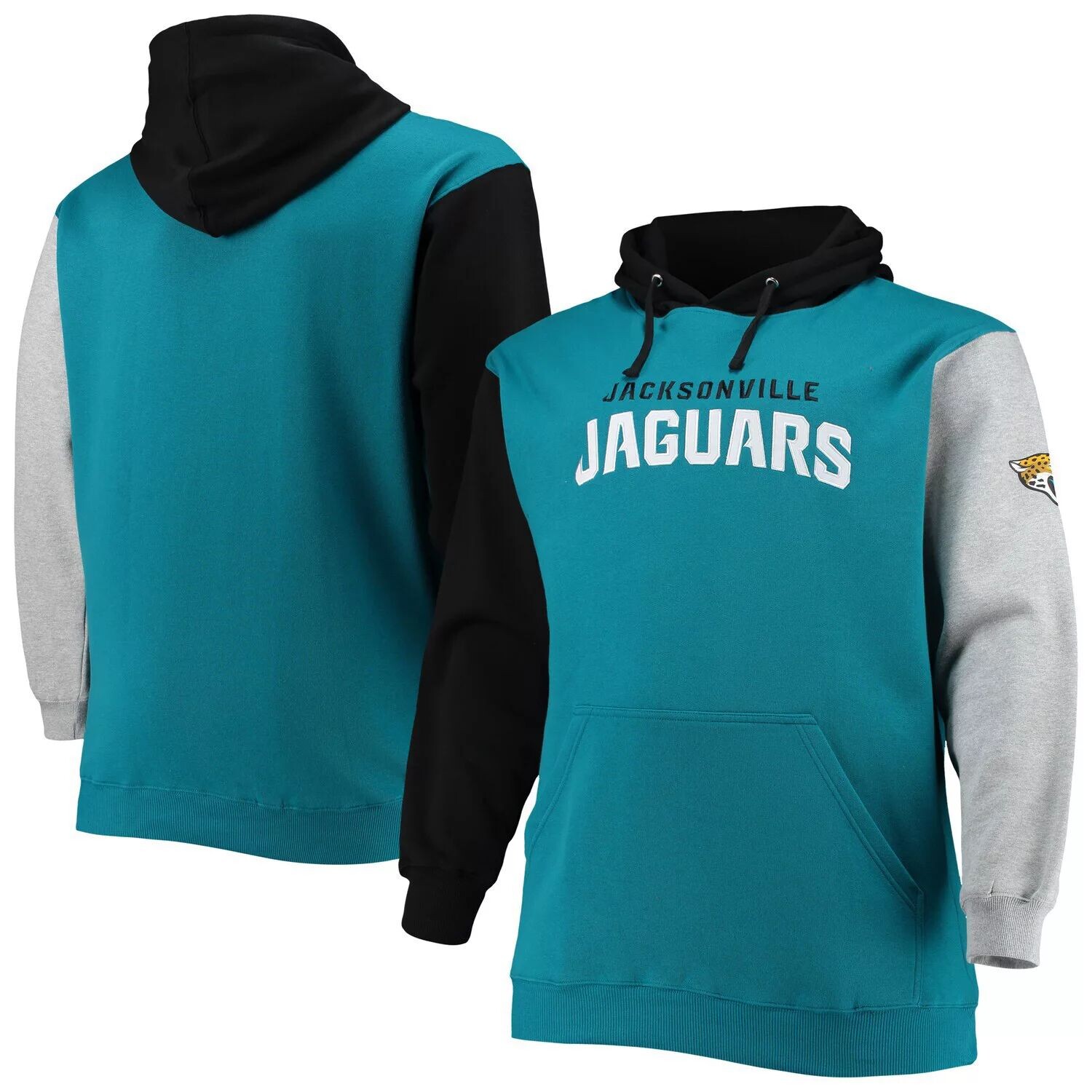 

Мужской черный/бирюзовый пуловер с капюшоном Jacksonville Jaguars Big & Tall