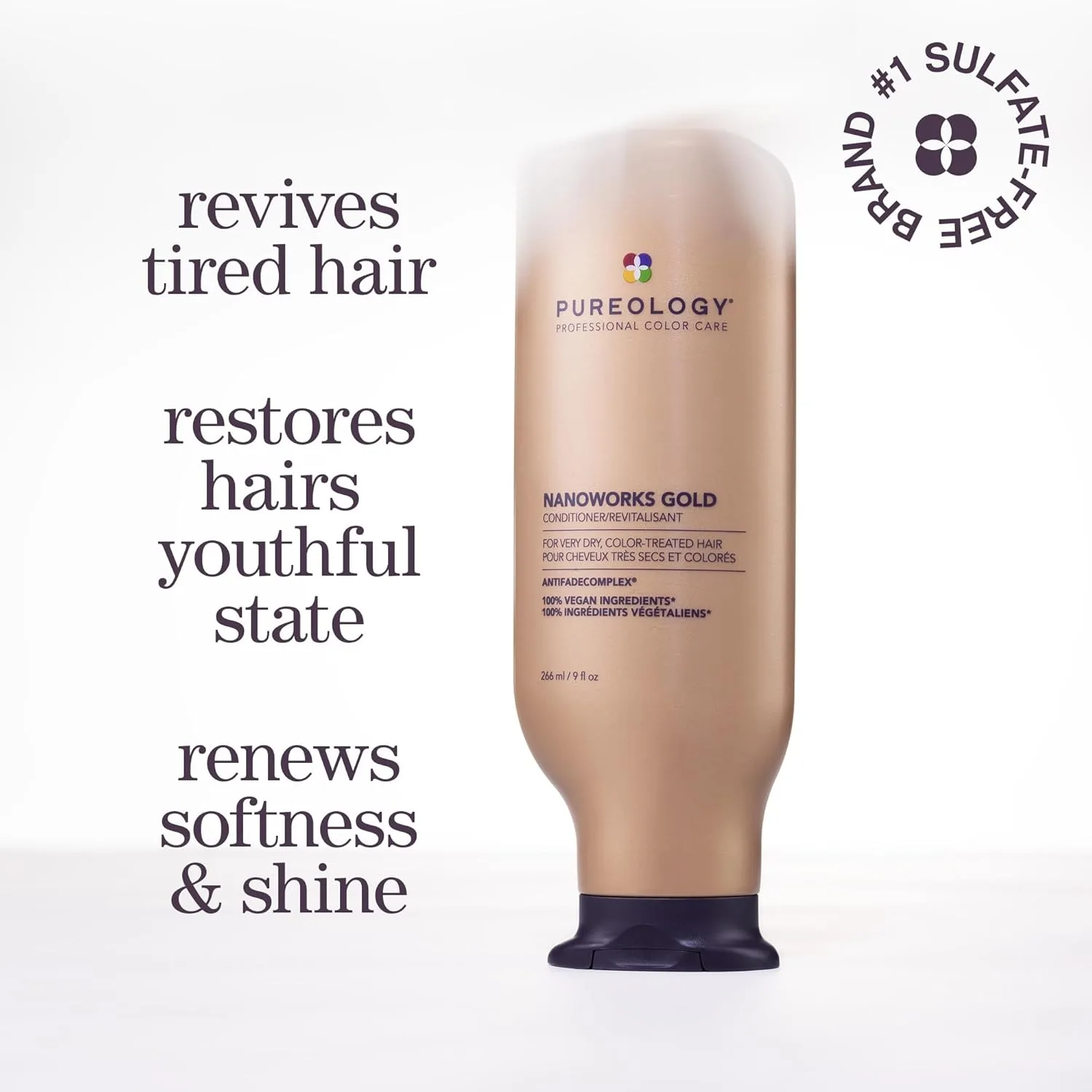 Кондиционер Pureology Nanoworks Gold - для очень сухих и окрашенных волос, восстанавливает и укрепляет волосы, не содержит сульфатов и подходит для веганов. 1000 мл (1 шт.), Gold — фото 2
