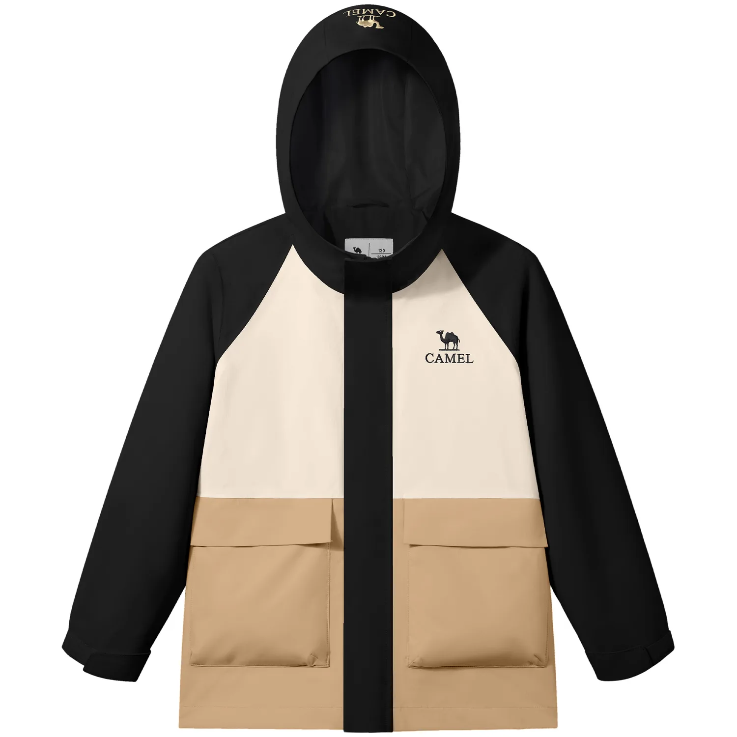 Детская ветровка с капюшоном утепленная CAMEL, Phantom Black/Milk Tea/Rock Wood Brown
