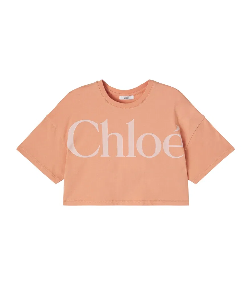 Укороченная футболка из хлопкового трикотажа с логотипом Chloé Kids, оранжевый