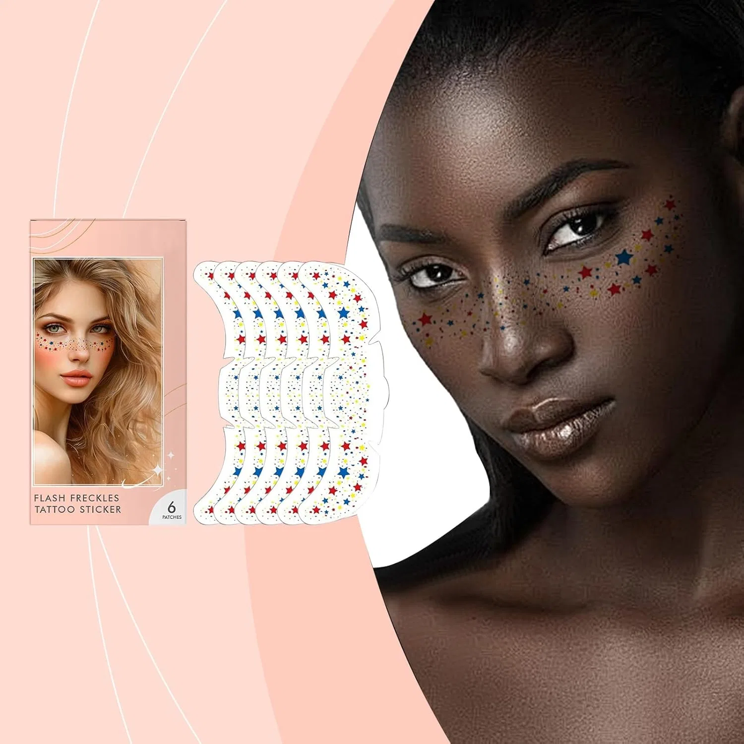 Блестящие наклейки для лица Star Flexless Waterproof Glitter Face Makeup, 6 шт — фото 2