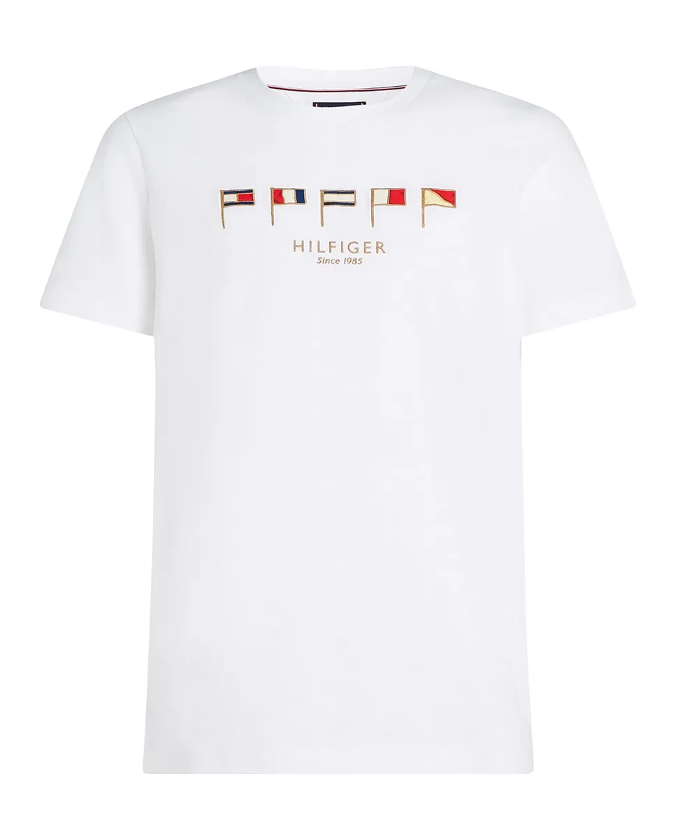 

Футболка мужская с вышитыми флагами спереди, большие размеры Tommy Hilfiger, белый