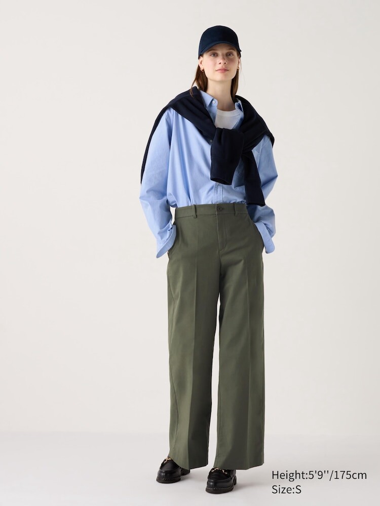 

Широкие брюки-чинос длинные Uniqlo, цвет 57 зеленый