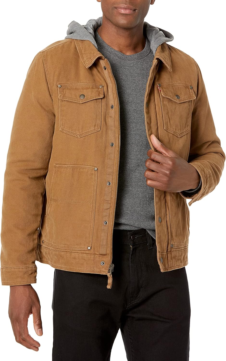 

Мужская куртка Levi's Trucker Jacket из хлопкового полотна со съемным капюшоном, Worker Brown Sherpa Lined